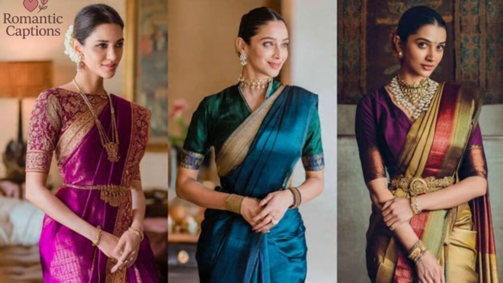 Aesthetic Captions for Nauvari Saree